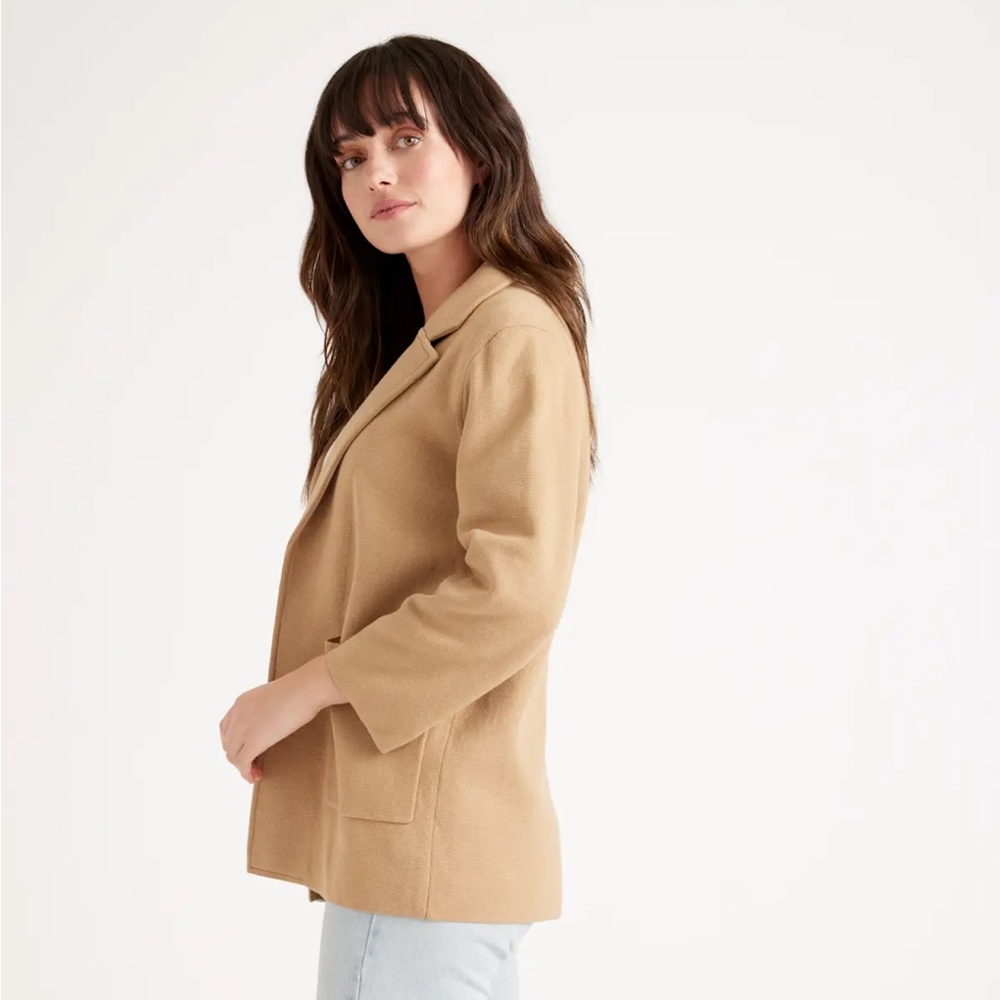 100% Organic Cotton Knit Blazer Quince Camel - Picture 2 of 5
